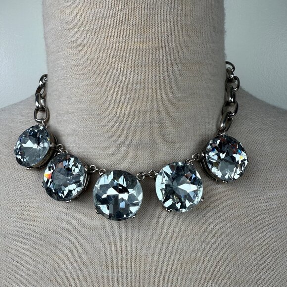 Express Silver Tone Clear Glass Chain Necklace 16-18" - Picture 1 of 7